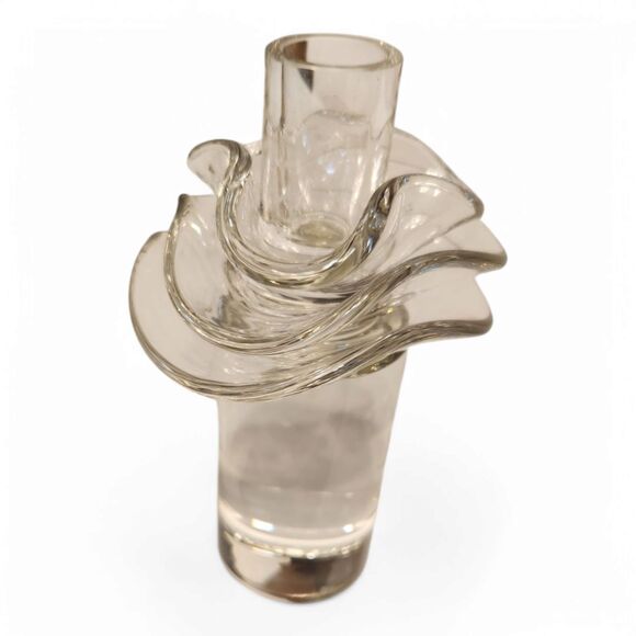 Vintage Crystal Rosenthal Glass Candleholder, Taper Candle, Wavy Ruffle Clear - Picture 6 of 6